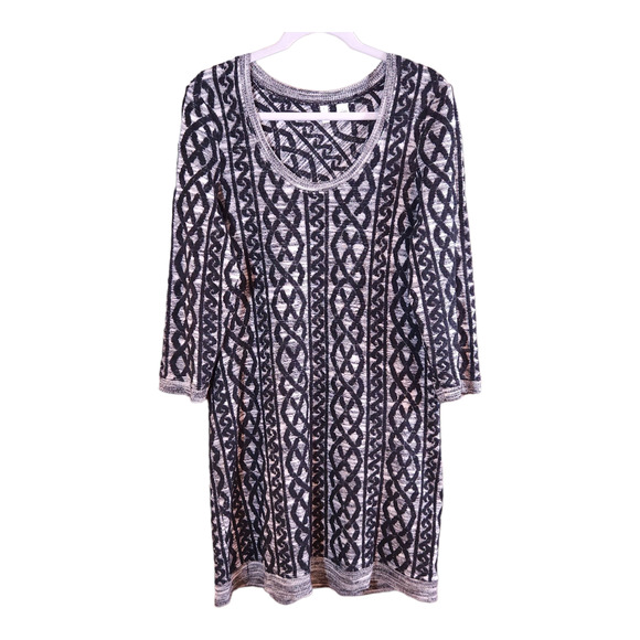 Anthropologie Black and Cream Long Sleeve Dress - Picture 1 of 6